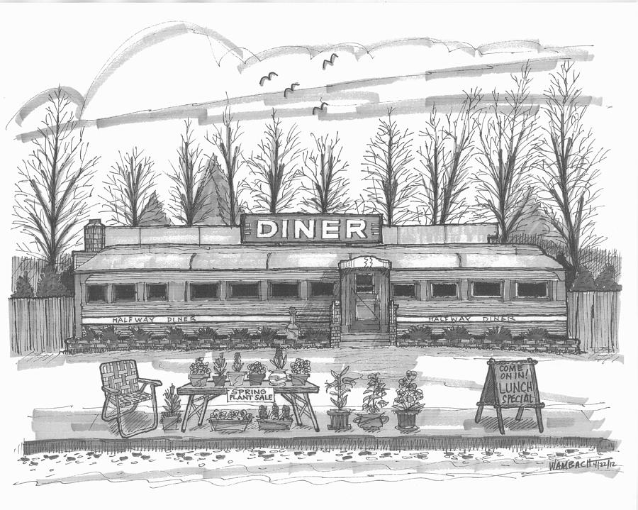 Historic Village Diner Drawing by Richard Wambach