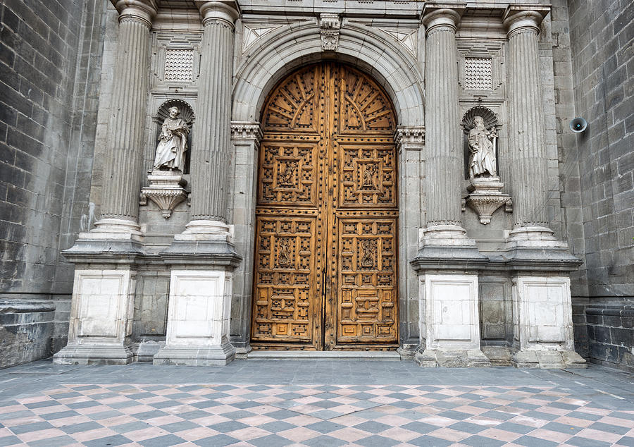 Historic wooden entrance doors to Metropolitan Cathedral in Mexi Photograph by Marek Poplawski