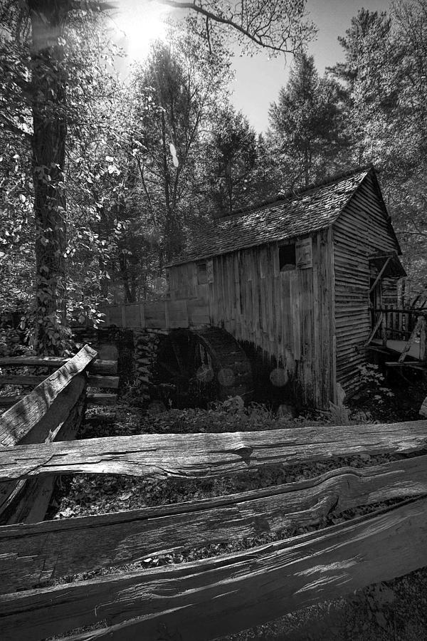 Historical 1868 Cades Cove Cable Mill in Black and White Photograph by Kathy Clark