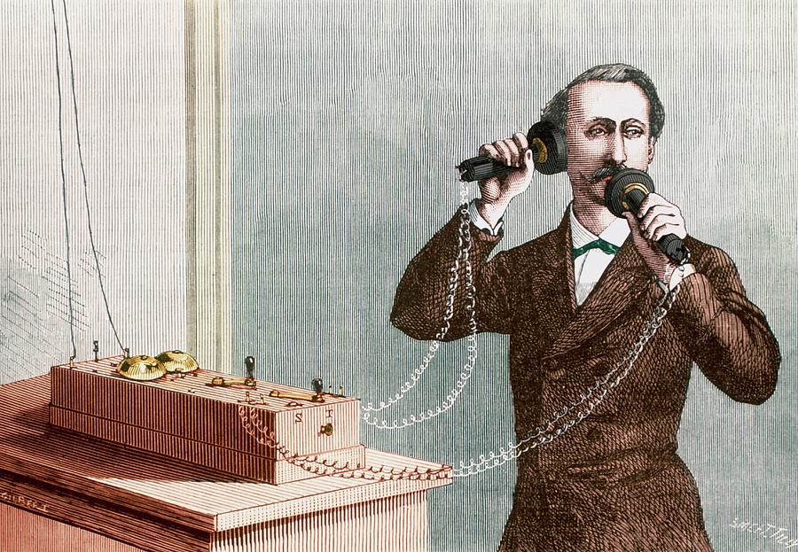 Historical Artwork Of A Man Using A Bell Telephone Photograph by Sheila ...