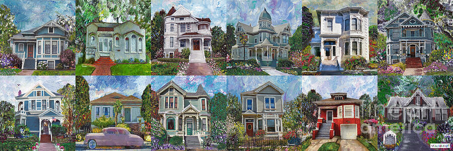 12 Alameda Historical Homes Painting by Linda Weinstock
