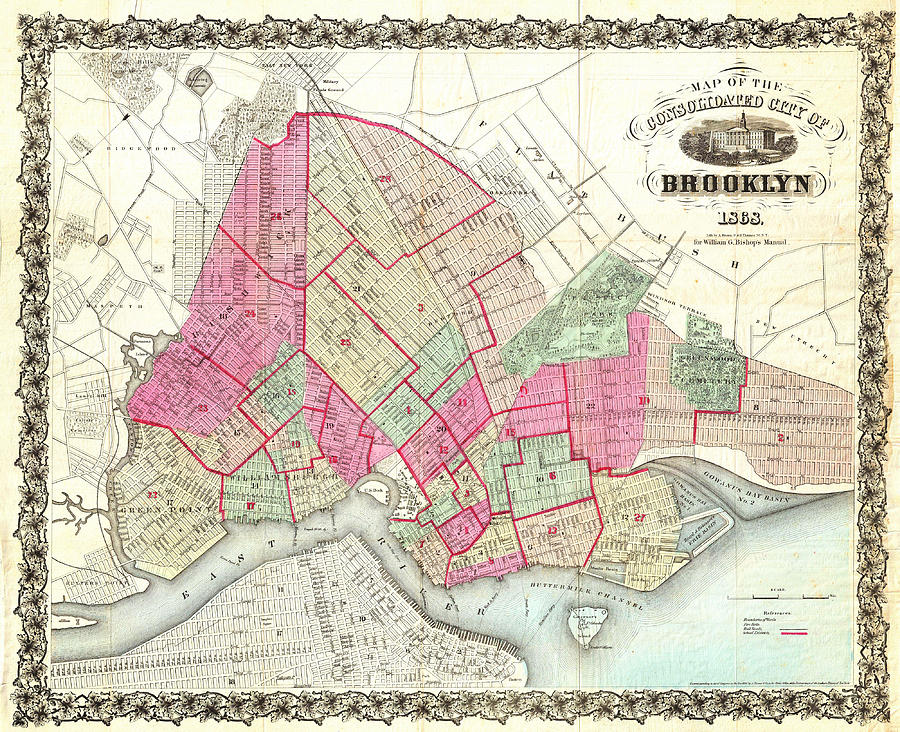 Vintage Painting - Historical Map of Brooklyn New York by Celestial Images