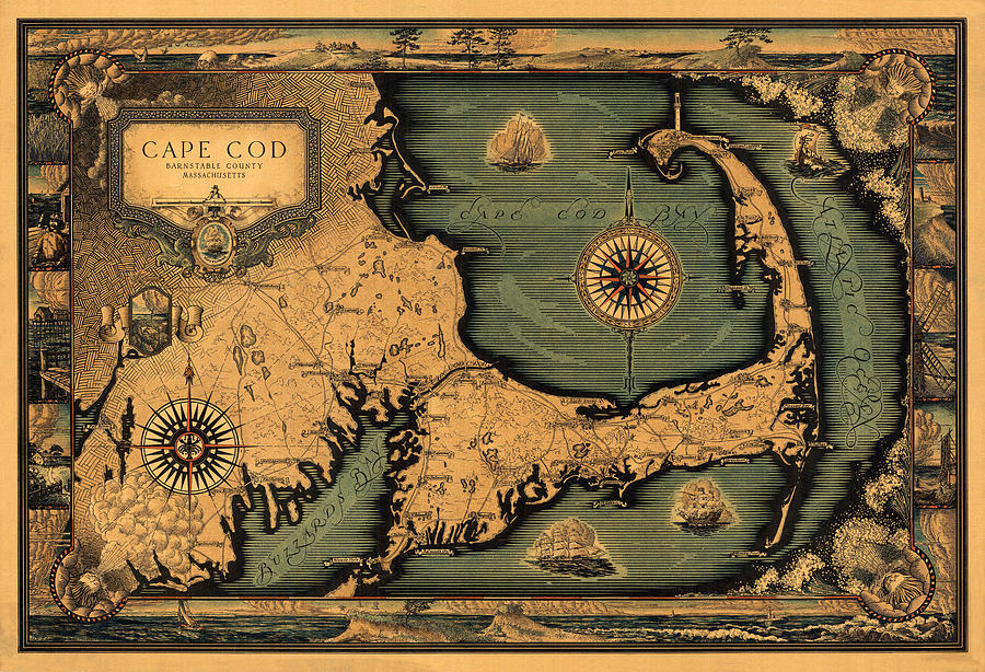 Historical Map of Cape Cod Photograph by Andrew Fare