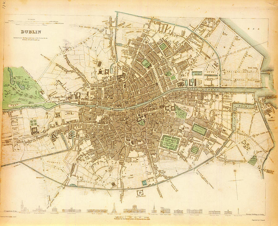 Map Painting - Historical Maps of Dublin by Celestial Images