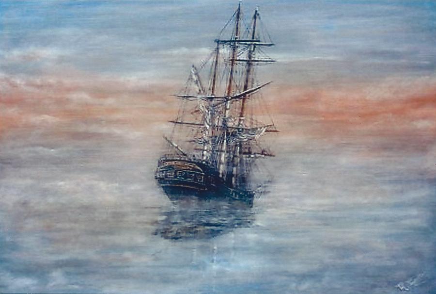 HMS Bounty in the mist Painting by Mackenzie Moulton