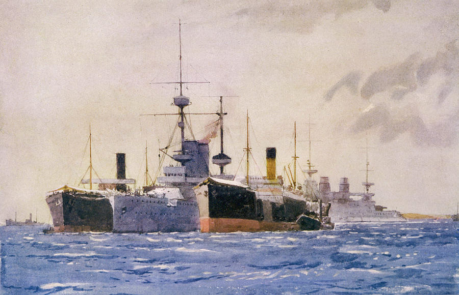 Hms Exmouth, Flanked By Support Ships Drawing by Mary Evans Picture Library