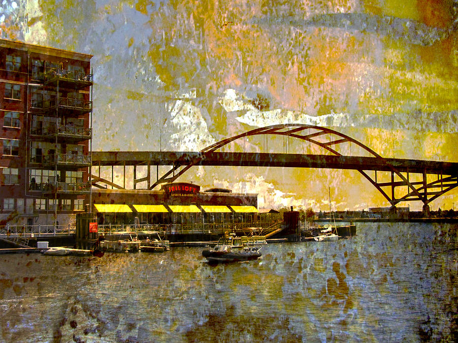 Hoan Bridge and Abstract Painting Digital Art by Anita Burgermeister