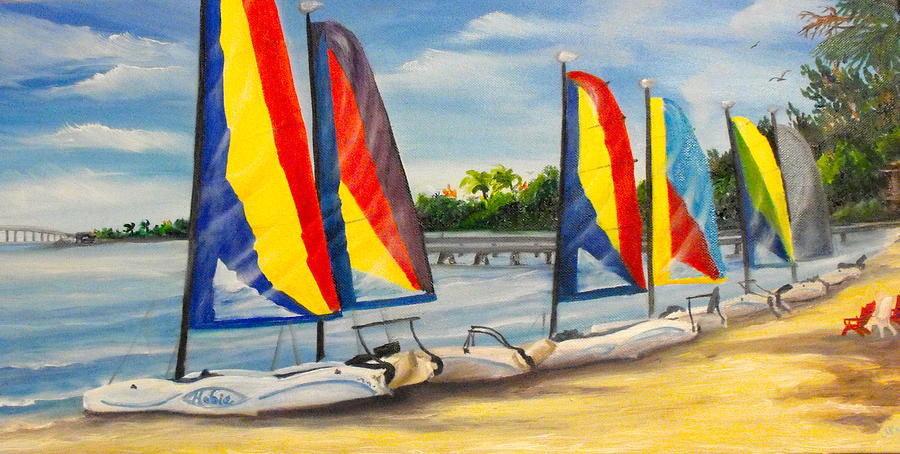 Hobie Cat Parade at Pineda Painting by Michell Givens
