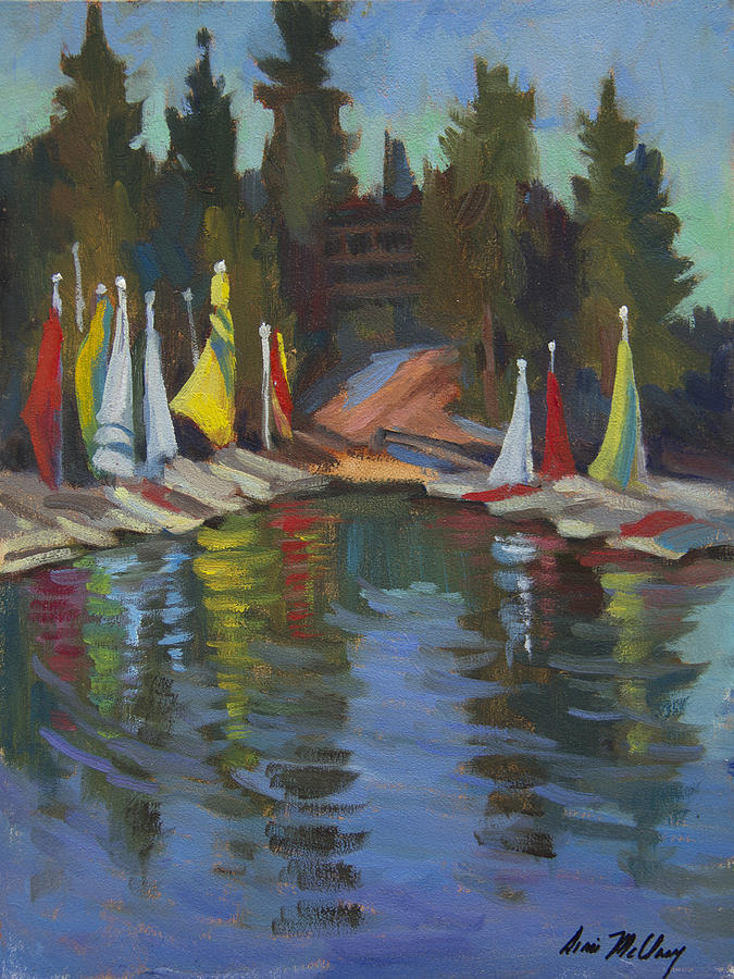 Hobie Cats at Lake Arrowhead Painting by Diane McClary