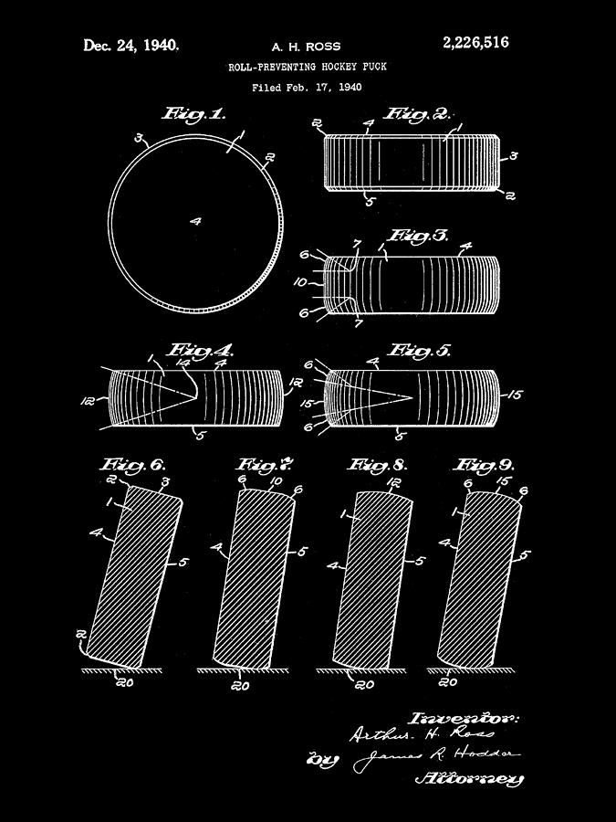Hockey Digital Art - Hockey Puck Patent 1940 - Black by Stephen Younts