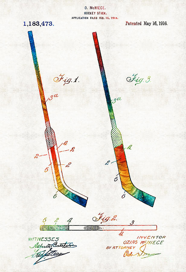 Primary Colors Painting - Hockey Stick Art Patent - Sharon Cummings by Sharon Cummings