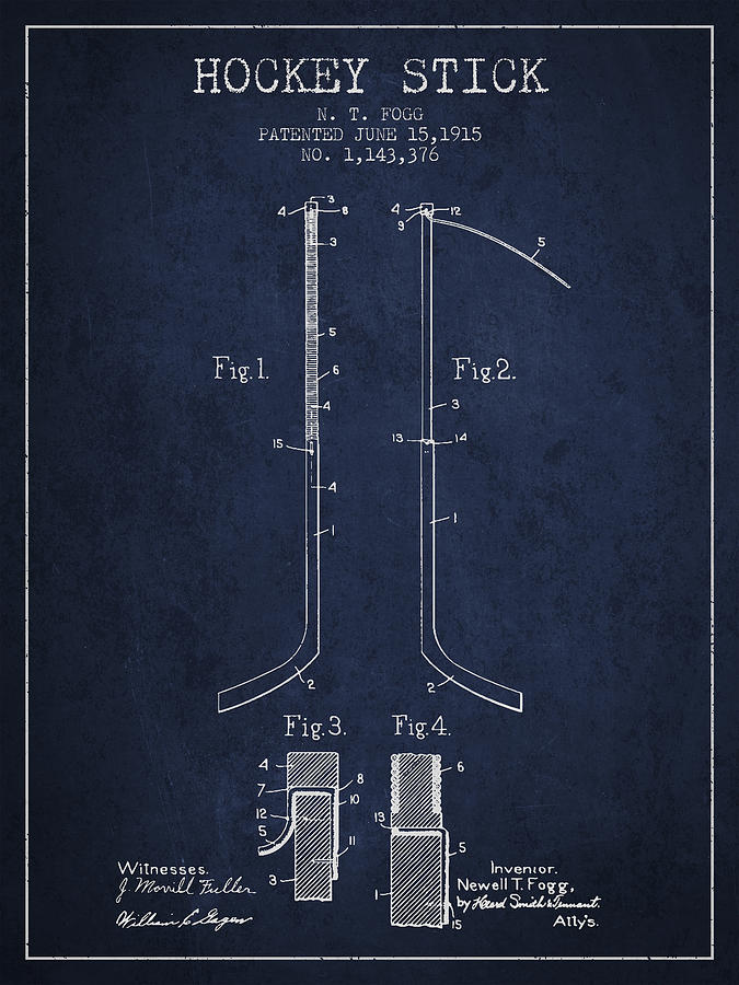 Hockey Stick Patent Drawing From 1915 Digital Art