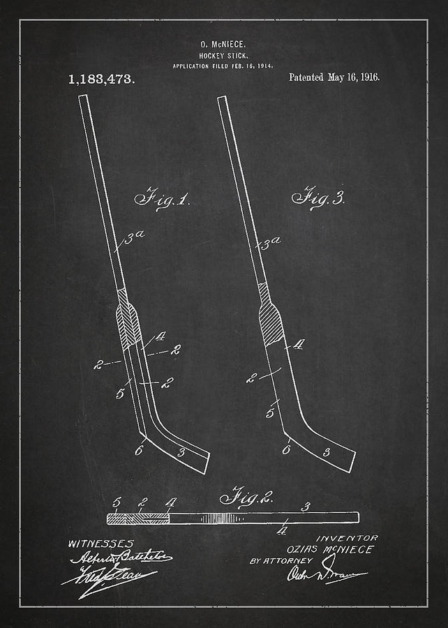 Hockey Stick Patent Drawing From 1916 Digital Art
