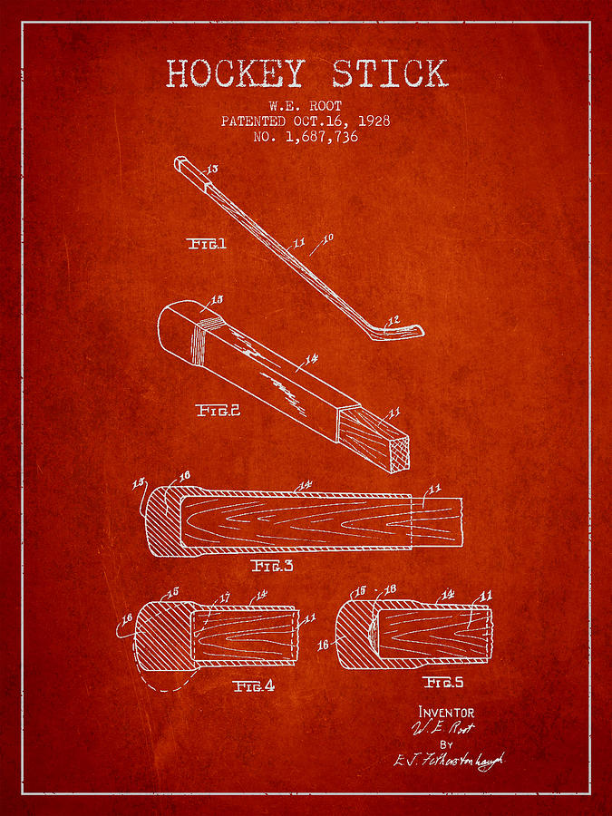 Hockey Stick Patent Drawing From 1928 Digital Art