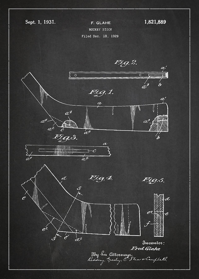 Hockey Stick Patent Drawing From 1929 Digital Art