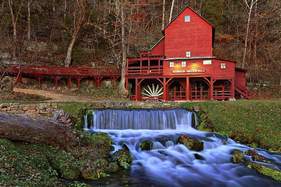 Hodgson Water Mill at Twilight - Missouri - Waterfall Photograph by Jason Politte
