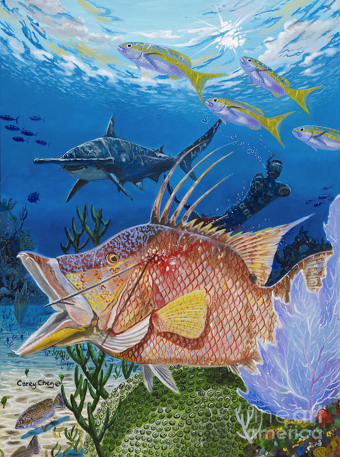 Hammerhead Shark Painting - Hog Fish spear by Carey Chen