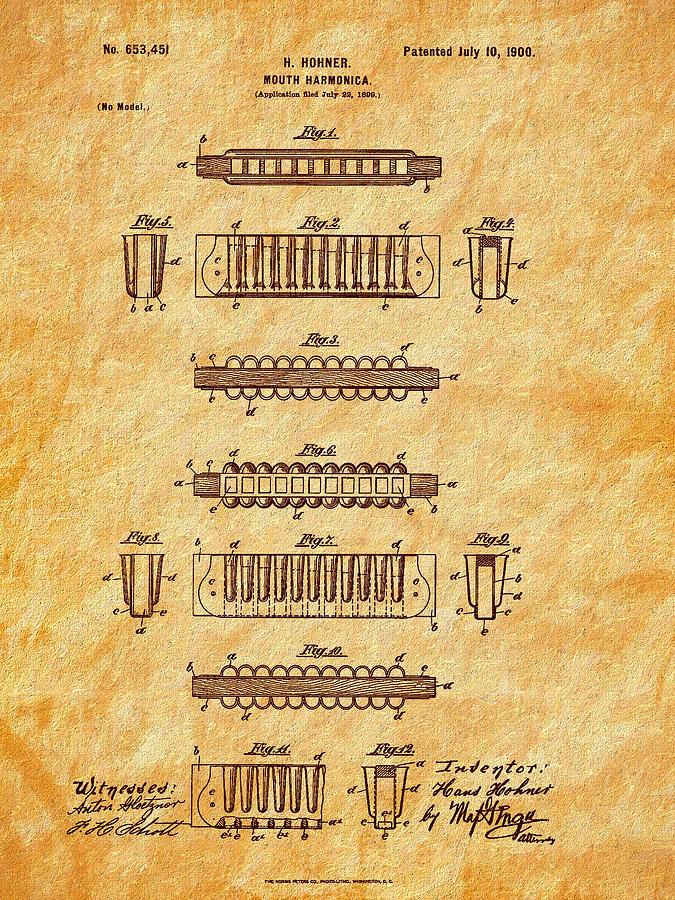 Hohner Harmonica 1900 Patent Art Photograph by Barry Jones