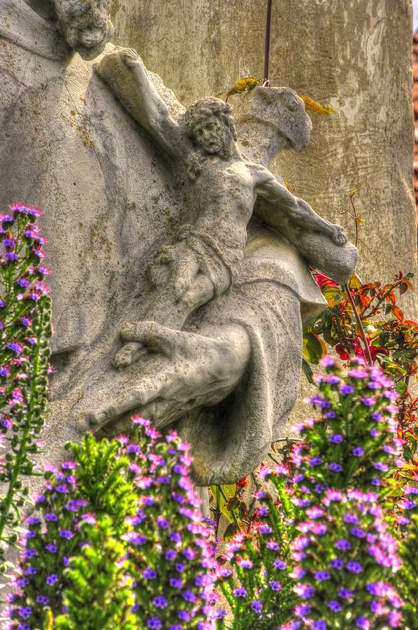 Hold Fast the Cross - Statue of St Francis in the Gardens of Carmel Mission - Carmel-by-the-Sea Photograph by Michael Mazaika