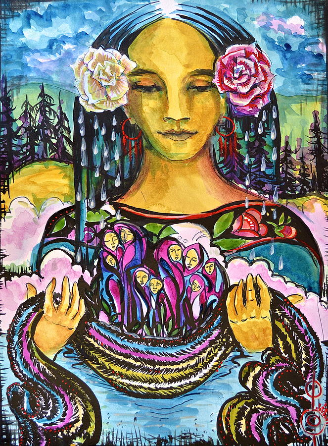 Holding Her Community Close to Her Heart  Mixed Media by Crystal Charlotte Easton