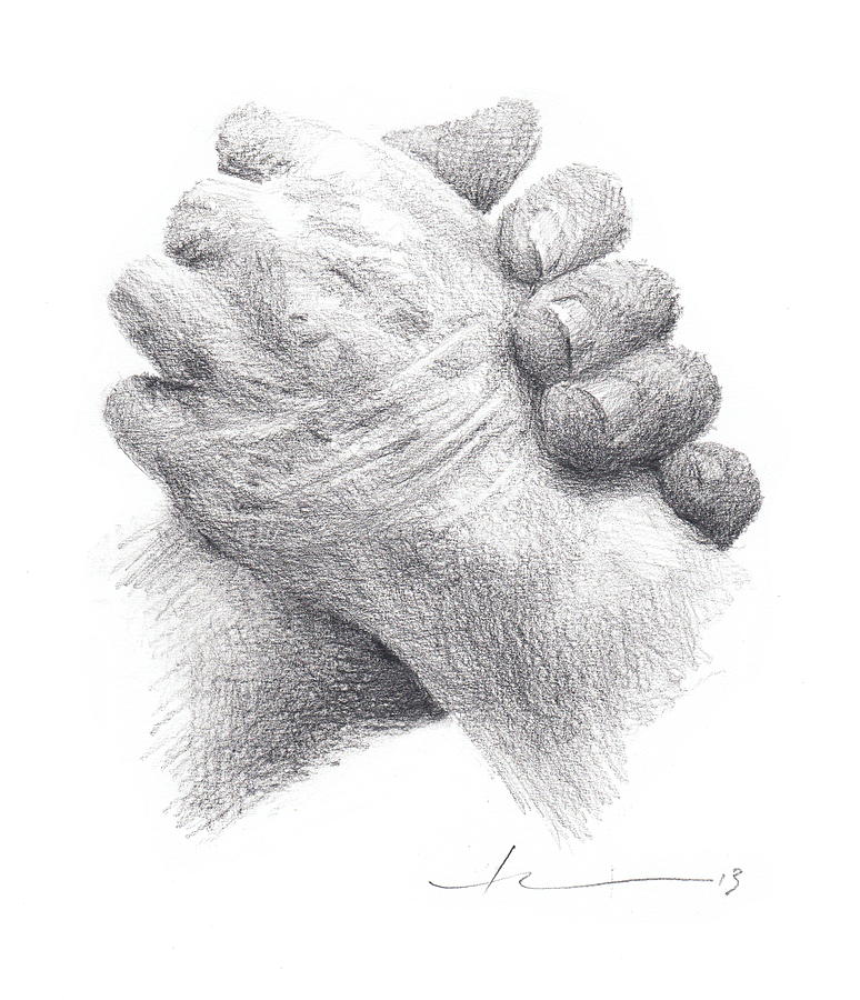Holding Moms Hand Pencil Portrait Drawing by Mike Theuer Holding Moms Hand Pencil Portrait Drawing by Mike Theuer