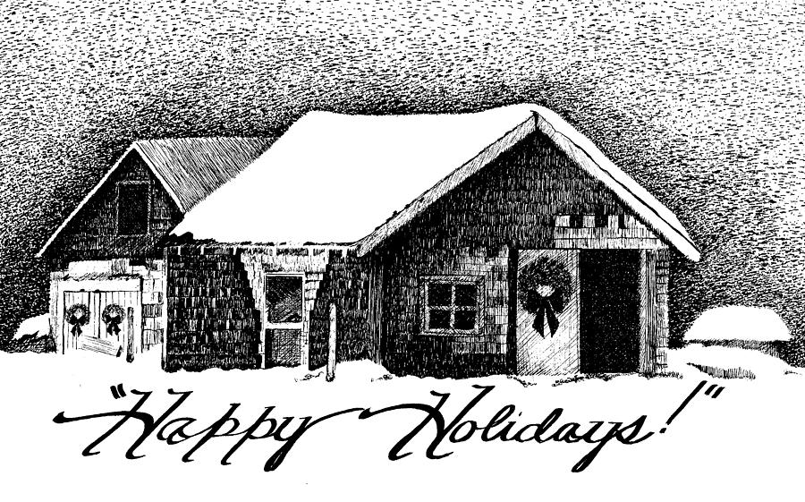Christmas Drawing - Holiday Barn by Joy Bradley