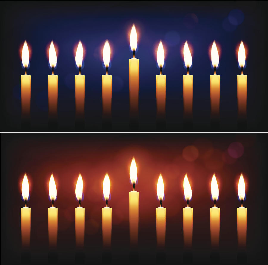 Holiday candles and candle light Hanukkah celebration. Drawing by Bubaone