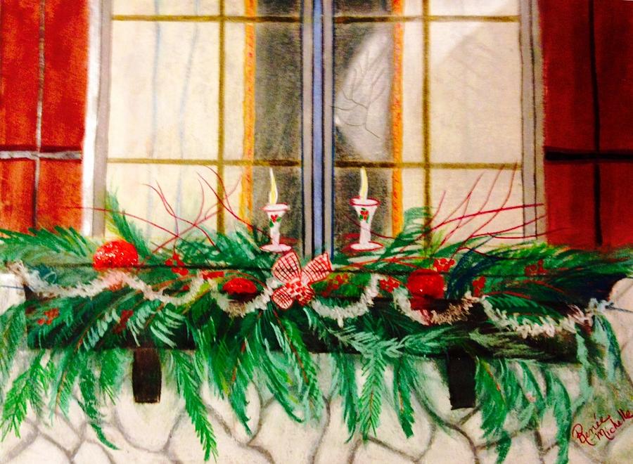 Holiday Decorated Window Box Pastel by Renee Michelle Wenker