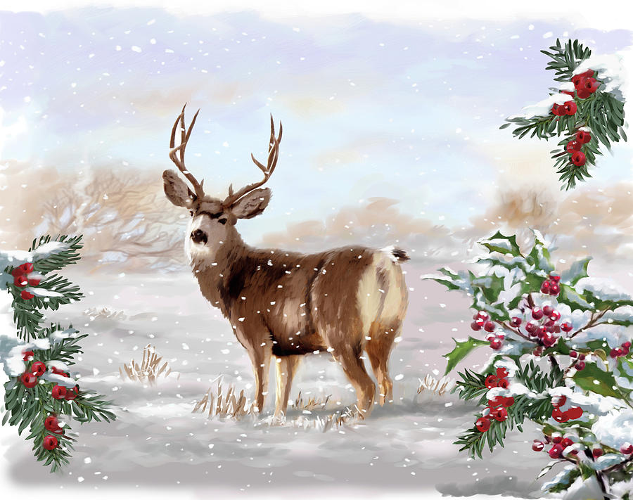 Holiday Deer Painting by P.s | Fine Art America