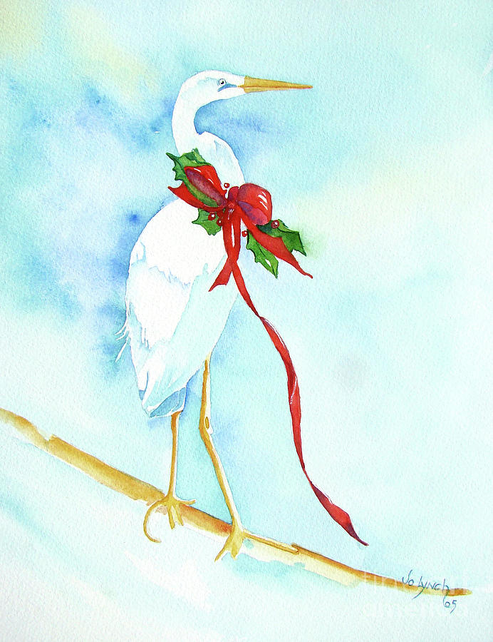 Holiday Egret Painting by Jo Lynch