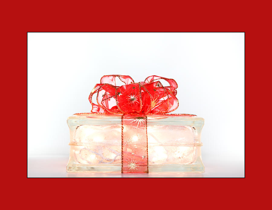Holiday Glass Art Gift Box with Bow in Red Photograph by Jo Ann Tomaselli
