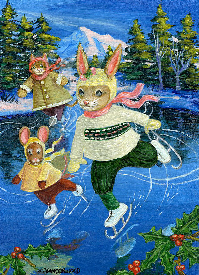 Holiday Ice Skating Party Painting by Jacquelin L Vanderwood Westerman