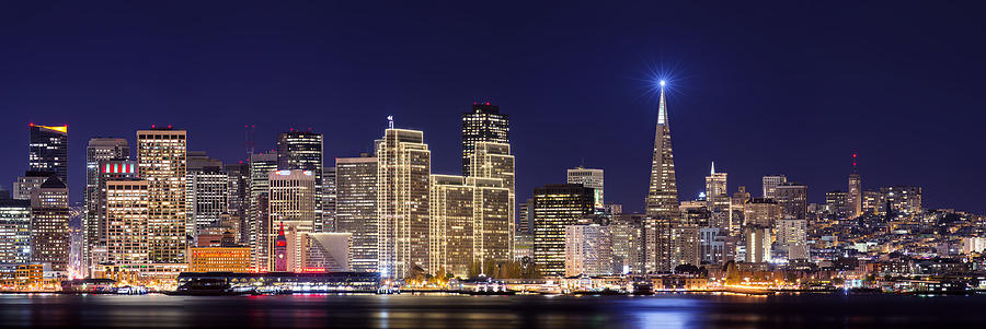 Holiday Light Night Colors - San Francisco Skyline Photograph by David Yu