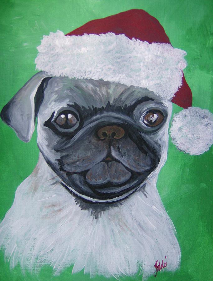 Holiday Pug Painting by Leslie Manley