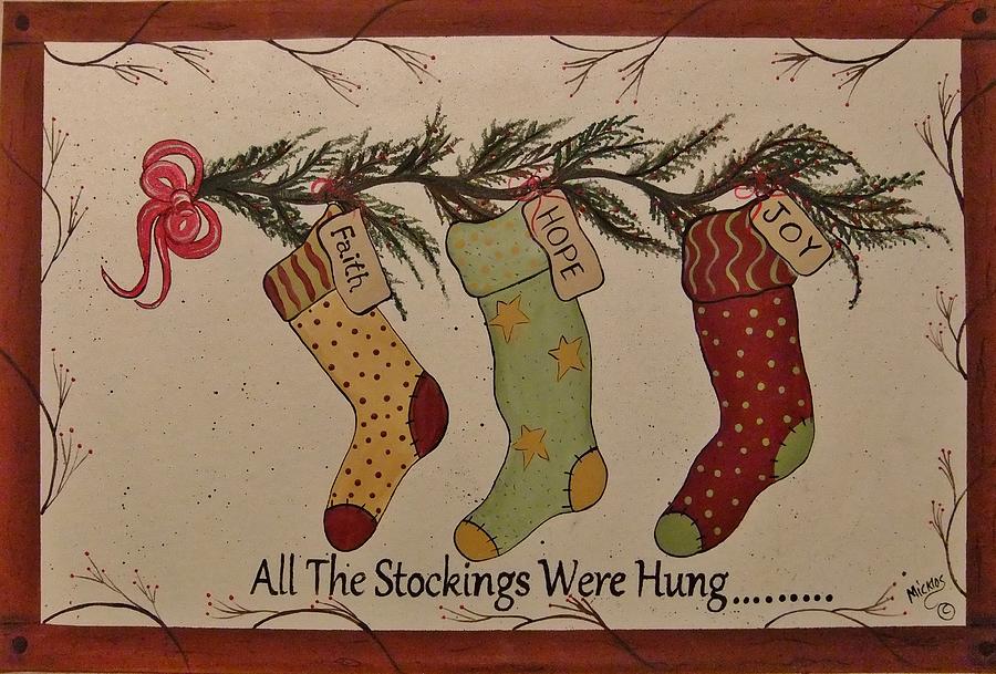 Holiday Stockings Painting by Cindy Micklos