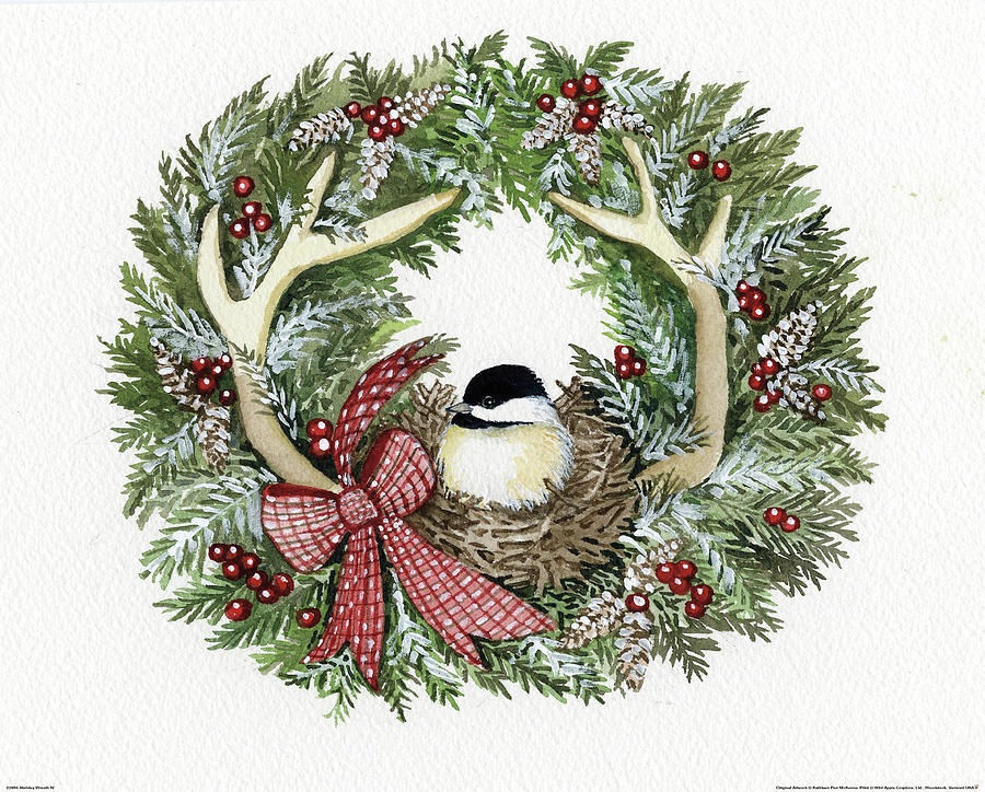 Chickadee Painting - Holiday Wreath Iv by Kathleen Parr Mckenna