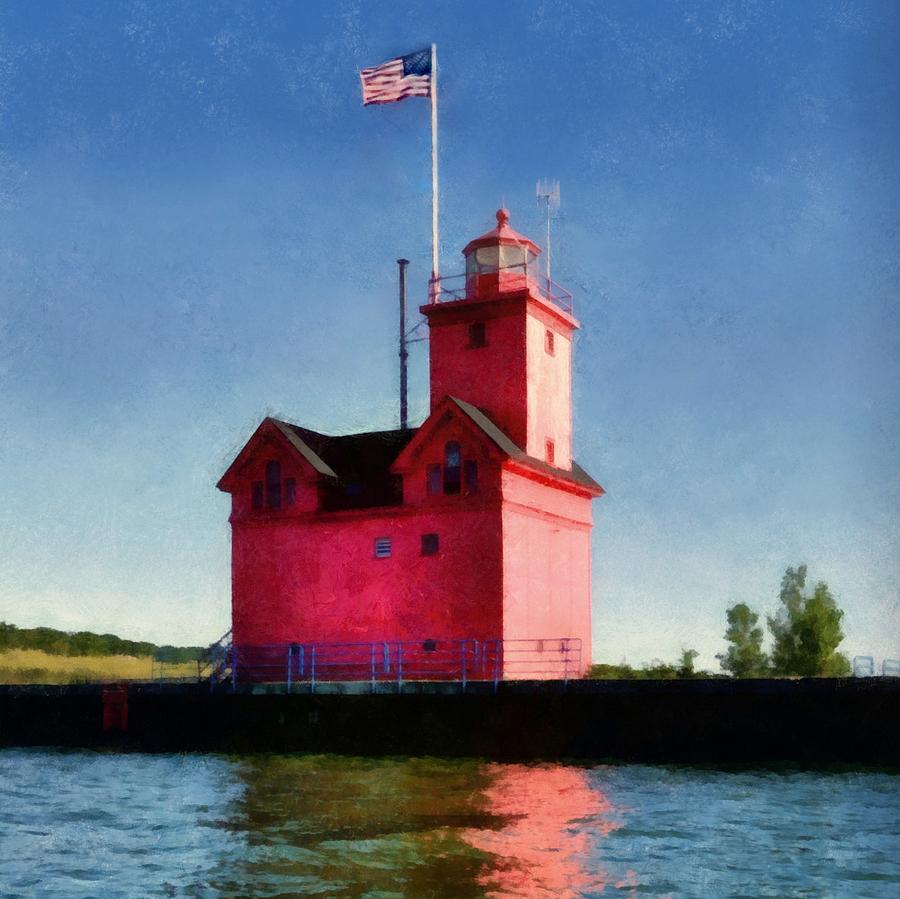 Lighthouse Photograph - Holland Harbor Light from the Channel by Michelle Calkins