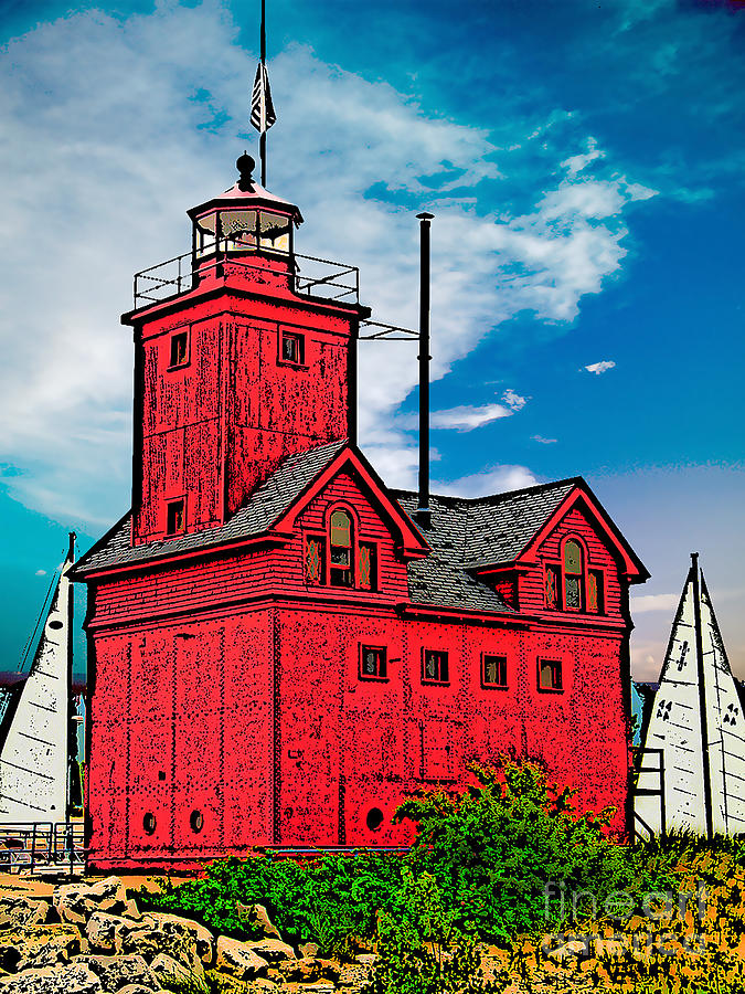 Holland Harbor Lighthouse Digital Art by Wernher Krutein