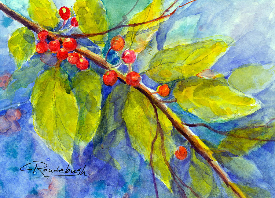 Nature Painting - Holly 3 by Cynthia Roudebush