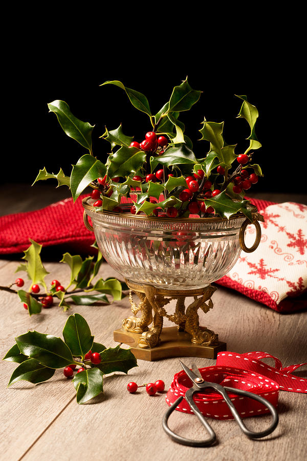 Christmas Photograph - Holly And  Berries by Amanda Elwell