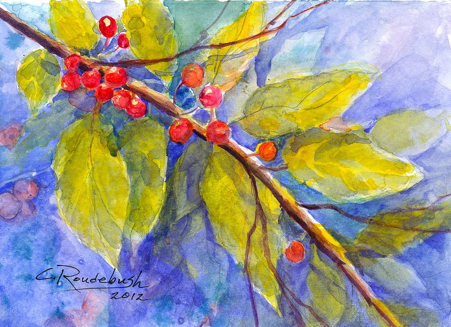 Christmas Painting - Holly by Cynthia Roudebush