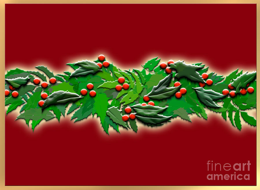 Christmas Digital Art - Holly Garland by Melissa A Benson