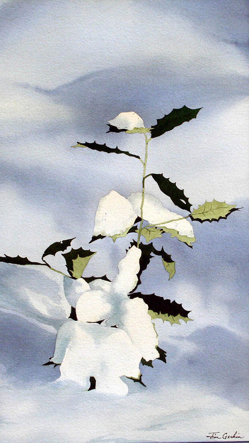 Holly in the Snow Painting by Jim Gerkin