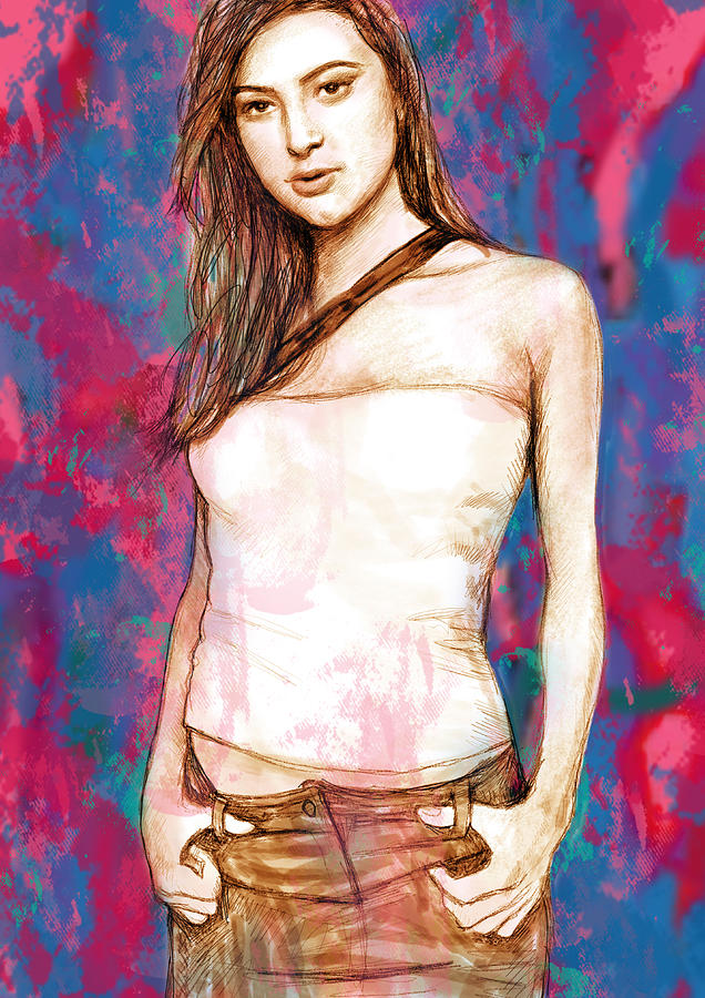 Portrait Drawing - Holly Valance - stylised drawing art poster by Kim Wang