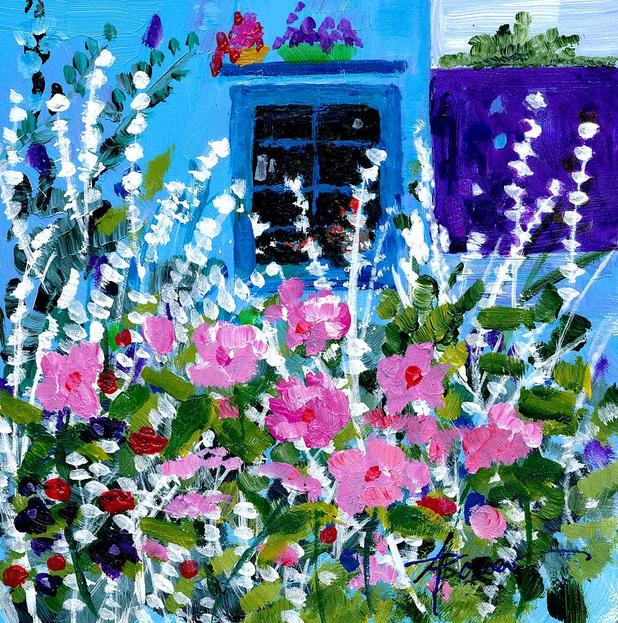 Hollyhock Alley  Painting by Adele Bower