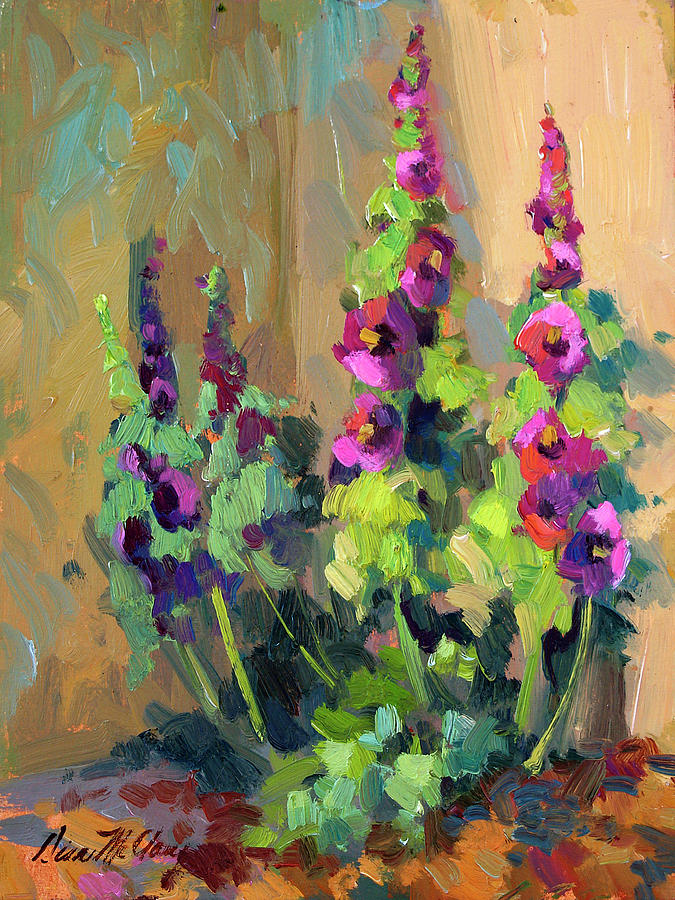 Hollyhocks at Giverny Painting by Diane McClary
