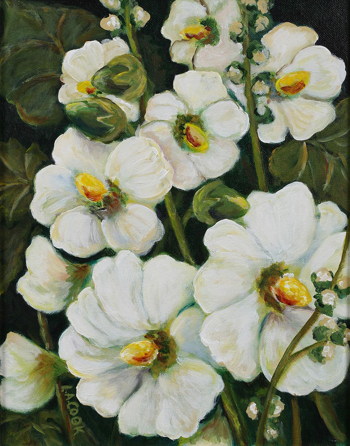 Flower Painting - Hollyhocks by Lynda  Cook