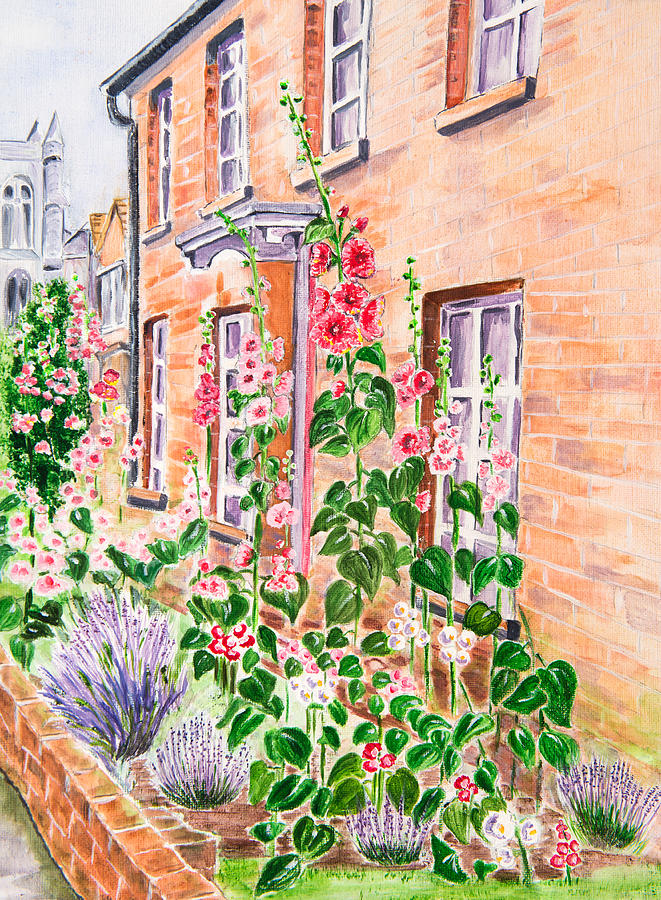 Hollyhocks Painting by Laura Richards