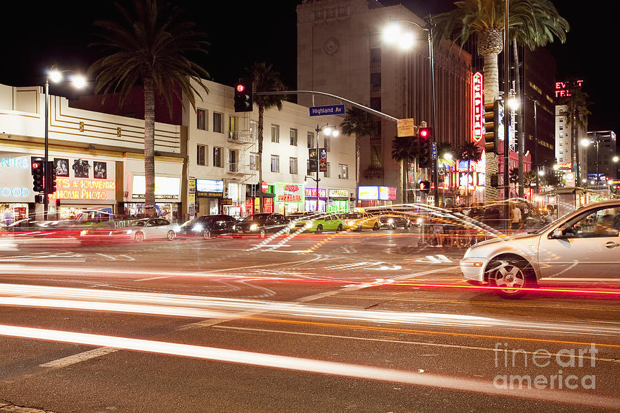 Hollywood and Highland Boulevard at Night - stock photo Photograph by Bryan Mullennix