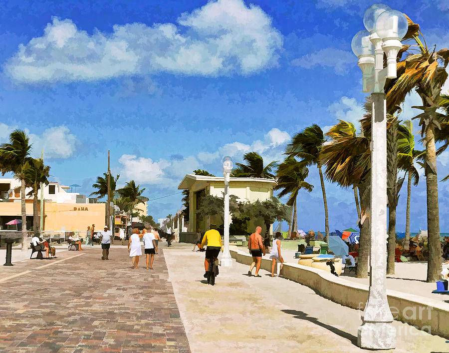 Hollywood Beach Boardwalk in Florida - Painterly Photograph by Les Palenik